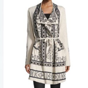 Biya x Johnny Was Tikal Tribal Print Wrap Cardigan Oatmeal Cotton